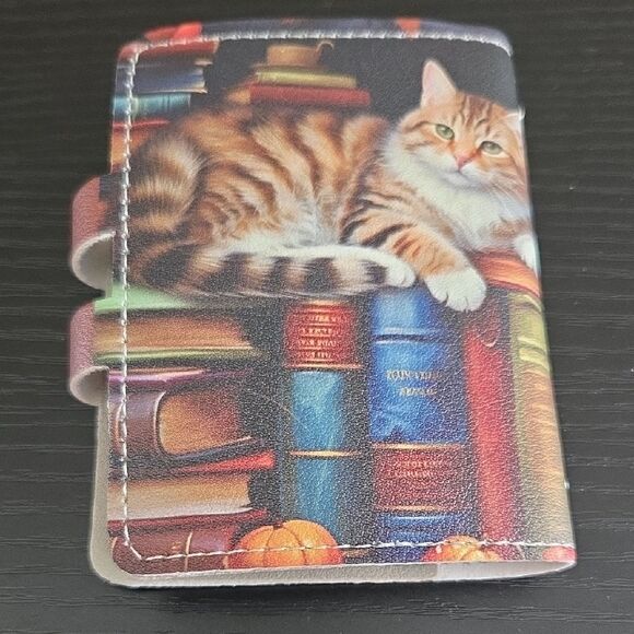 Cat-Themed Wallet with Books Design - Picture 2 of 5